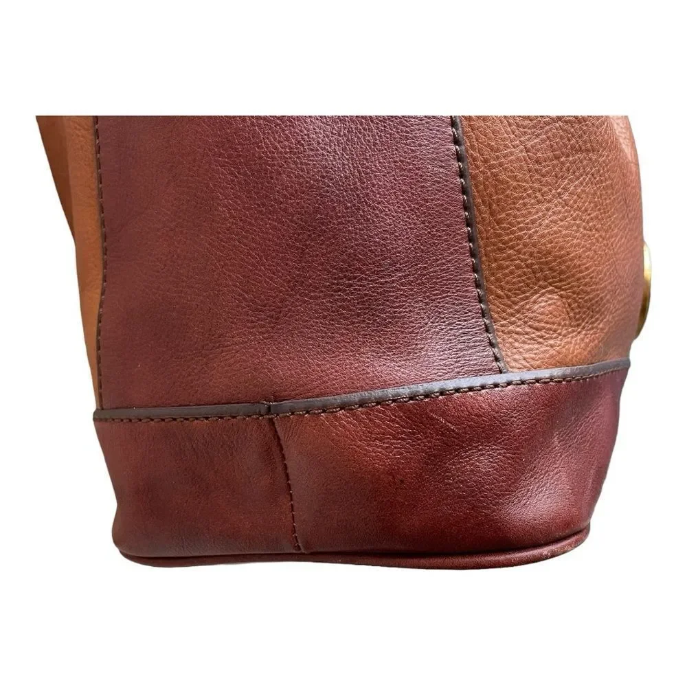 Fossil vintage reissue brown leather hobo bag brass zipper hardware tote shopper